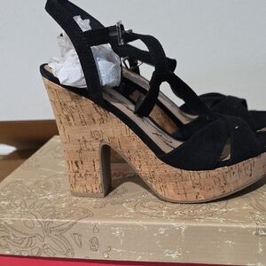 American Rag Black Wedge Sandals with Cork Platform